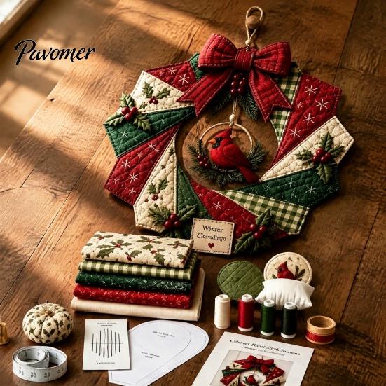 Dekorativer Stoffkranz Bausatz Weihnachten DIY-Set, Patchwork Anfängerfreundlich Handgemachtes Feiertagsbasteln Personalisiertes Türdekor Dekoration Set für