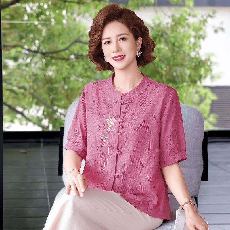 Yuzhaolin Women s New Chinese Style Embroidered Summer Shirt 5XL
