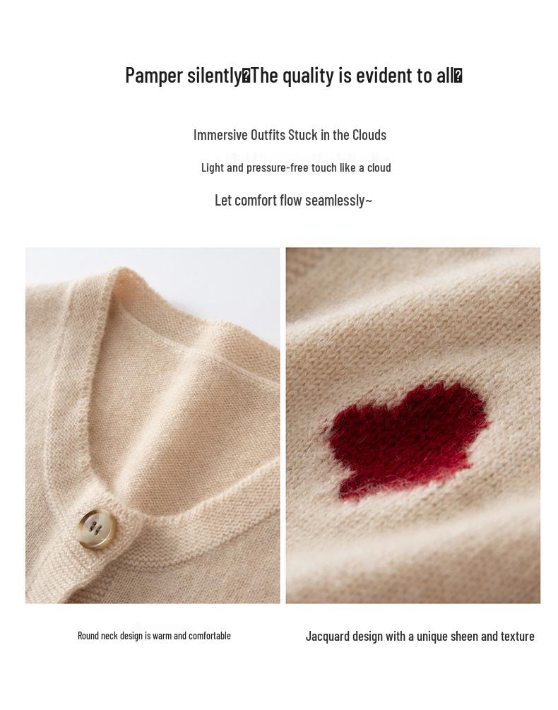 Layered Round Neck Knit Cardigan Vest for Women - Autumn/Winter College Style Loose Fit with Heart Design