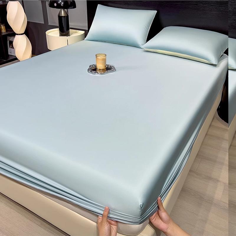 New Ice Silk Bed Sheet Set Summer Bedding Set Solid Color Bed Cover Fitted Sheet Full Package Bed Sheet Cooling Bed Sheet Silky Bed Sheet