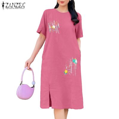 Women Summer Round Neck Casual Short Sleeve Print Dress