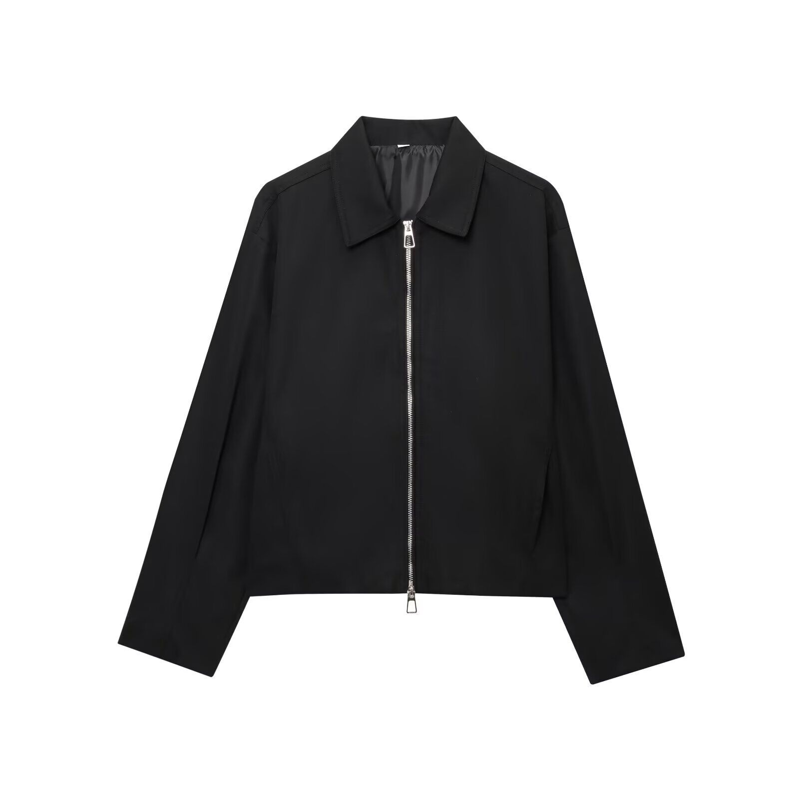 

Women s Solid Color Fashionable Sleeve Long Sleeved Zipper Casual Top Jacket Jacket XS чёрный