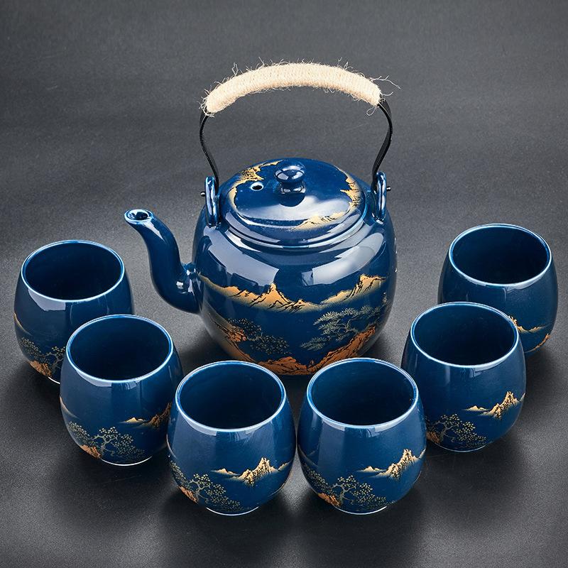 7/8pcs Japanese Ceramic Tea Set with Handles - Large Capacity Teapot and Tea Cups for Summer and Winter Drinks - Perfect Gift for Home and Office Deco