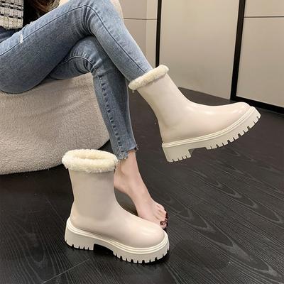White Boots For Women In Winter 2026 New Winter Velvet Thickened Snow Boots British Style Thick Sole Soft Leather Short