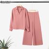ZANZEA Lässiges zweiteiliges Anzug-Set für Damen mit langärmeliger Bluse und Hose
