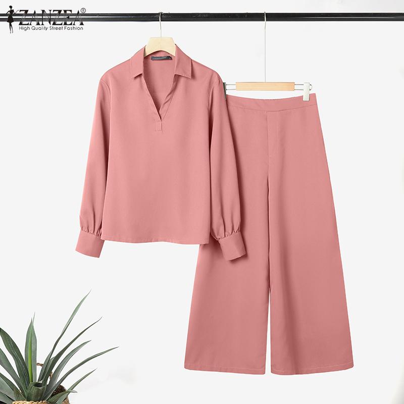 ZANZEA Γυναικεία μακρυμάνικη μπλούζα και παντελόνι Casual σετ δύο κομματιών