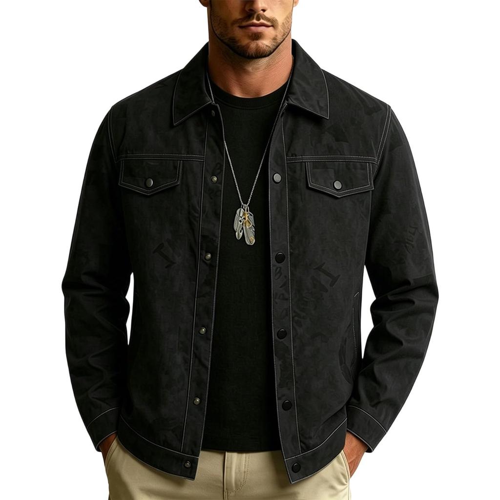 Men's Full Print Lapel Collar Jacket Vintage for Fall Winter Daily Wear