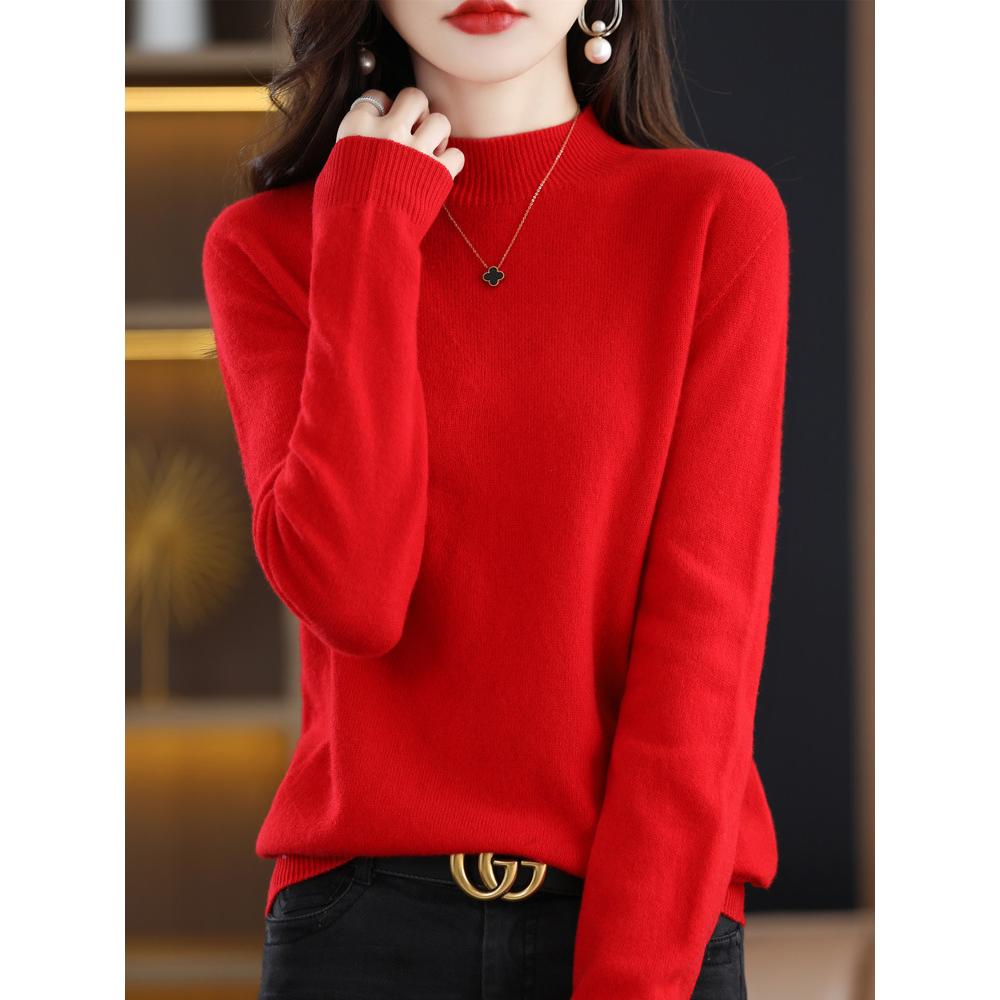 Autumn Winter Seamless Short Semi High Neck Loose Base Pullovers Knitted Women's Clothing Sweater for First-line Ready Sweaters