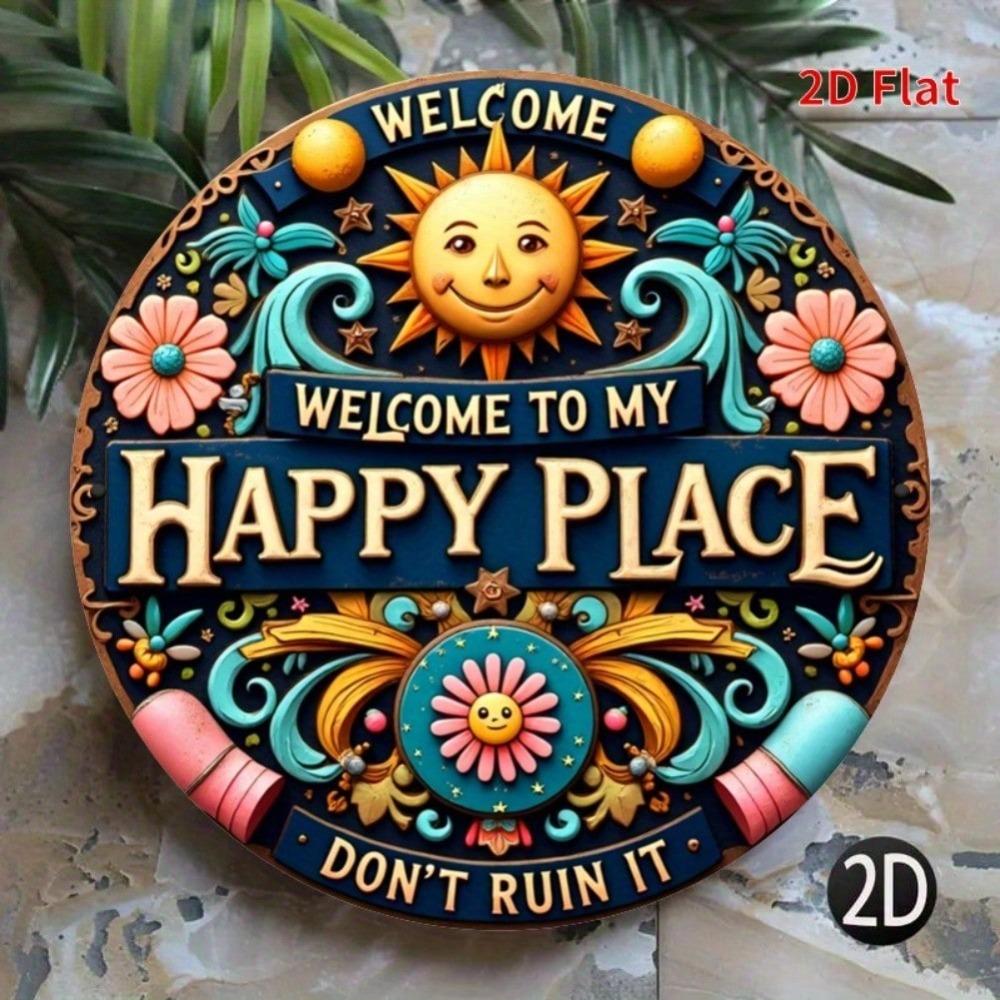Vintage Welcome Sign Round Iron Wall Art for Patio Garage Door Decoration Halloween Home Decor