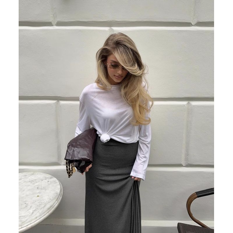 Western Style New Fashion Casual Loose round Neck Long sleeves Shirt Top Loose Long Sleeved Top