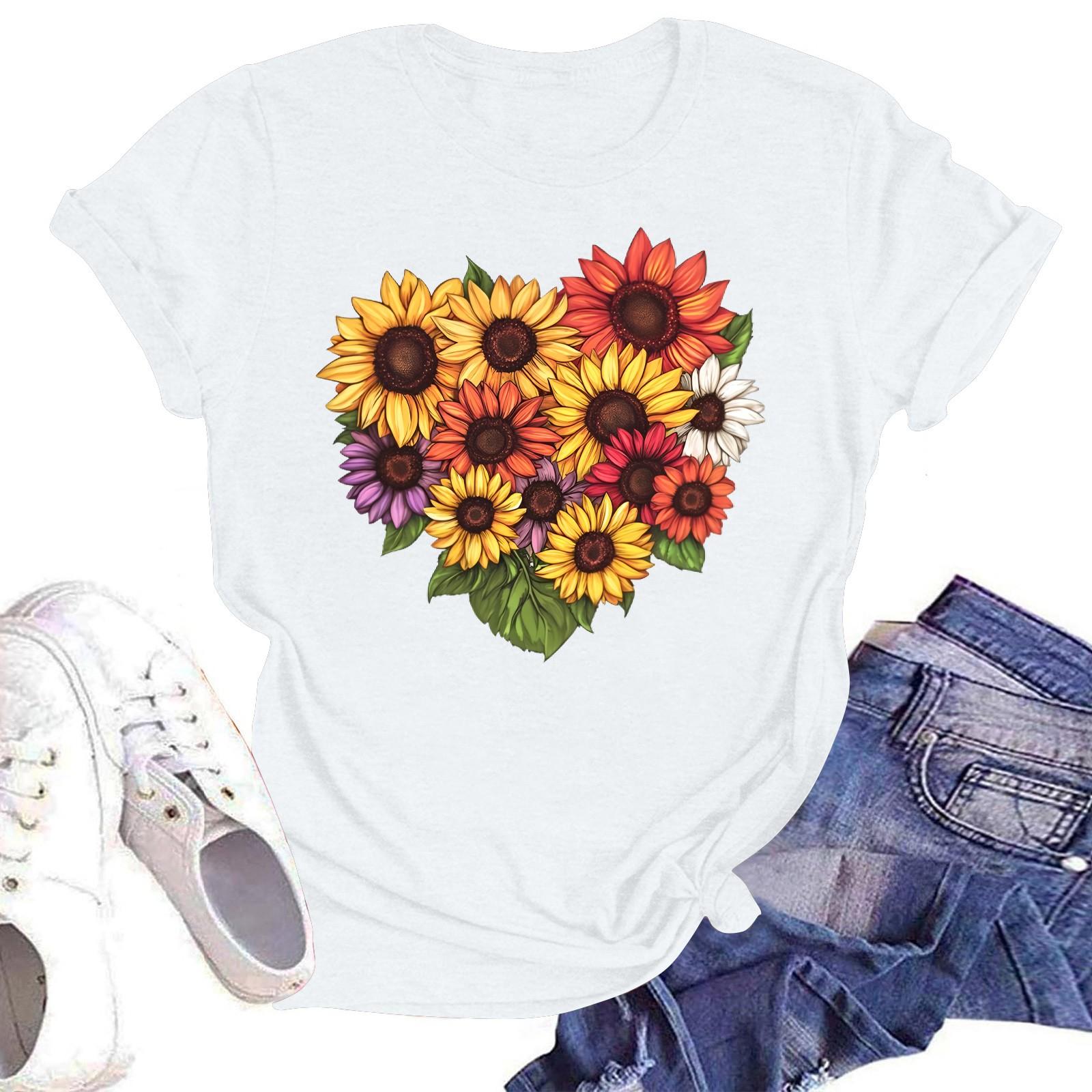 

Жіноча повсякденна вільна футболка з принтом і круглим вирізом, пуловер з короткими рукавами XL білий