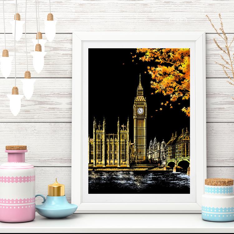 Pittura a Graffio Vista Notturna della Città di Yuelu - Serie Mondo Colorato, Regalo di Compleanno Creativo
