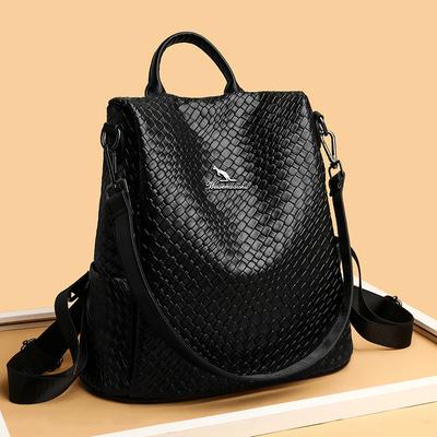 Popular Braided Leather Anti Theft Schoolbag High End Ironing Metal Multi Functional Backpack Textured Girls Backpack