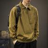 American Retro Trend Loose Autumn Men's Patchwork Polo Collar Button Pocket Fashion Solid Loose Long Sleeved Tops