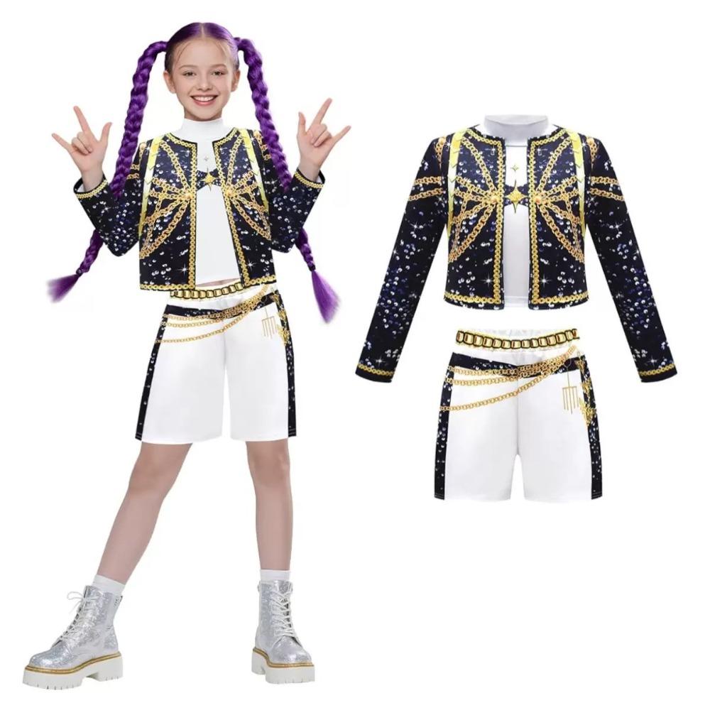 3-teiliges Kpop-Kostüm Rumi Sängerin Tanzkleid 3D-Druck Mädchen Halloween Weihnachts-Kostüme Cosplay Ausgefallene Bühnenauftritts-Outfits
