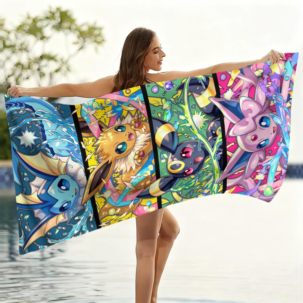 Pokemon Eeveelutions Beach Towel, Vaporeon Jolteon Umbreon Espeon Quick-Dry Towel