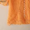 ZANZEA Women Casual Stand Collar Short Sleeve Lace Embroidery Patchwork Blouse