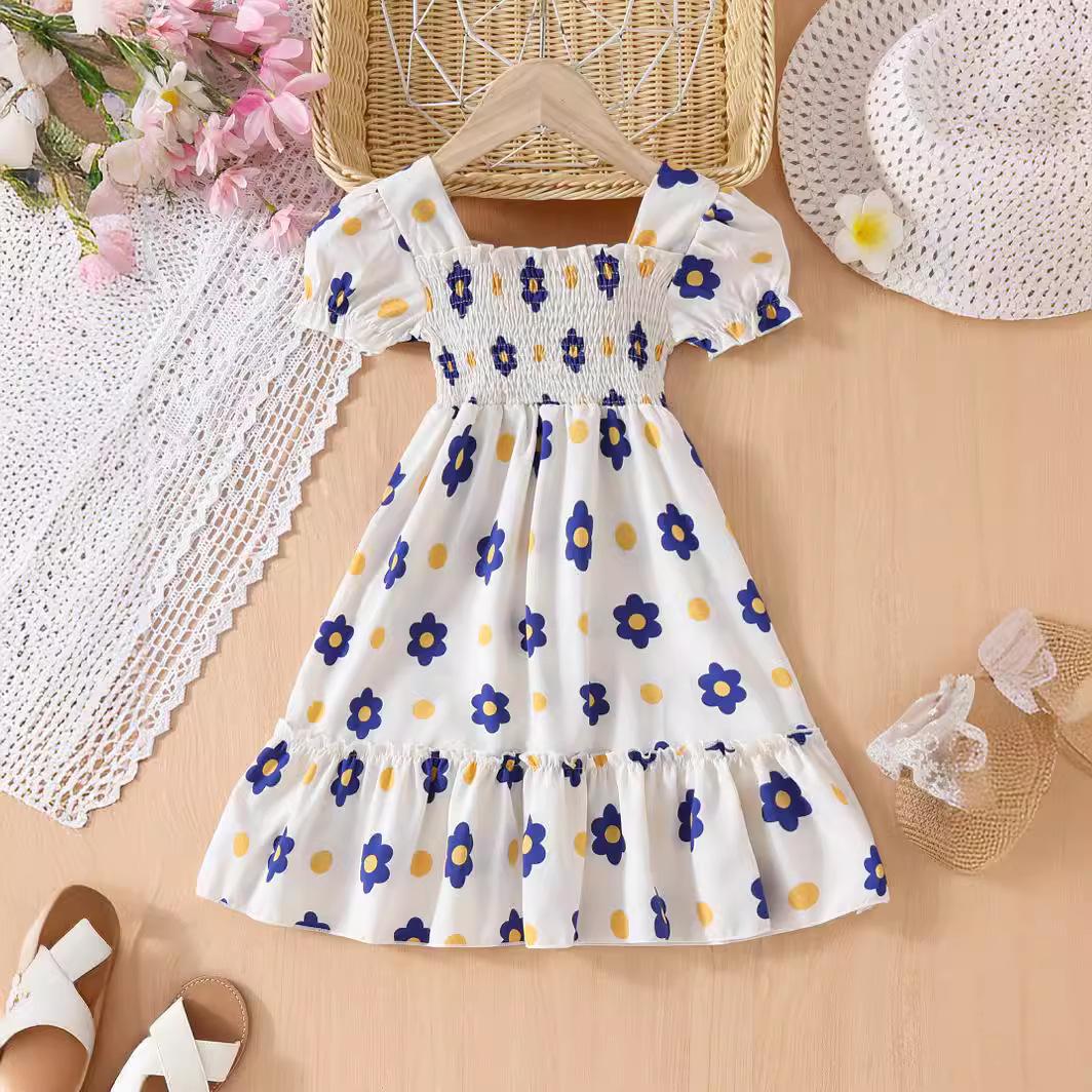

Милое платье с цветочным принтом для девочек. Летнее детское повседневное милое платье принцессы с коротким рукавом. 150cm