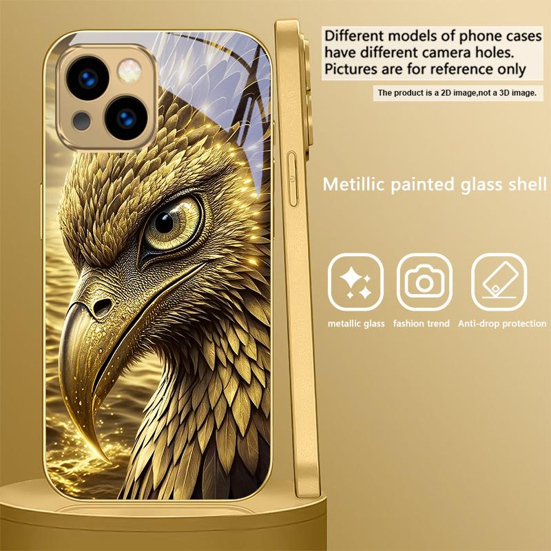 Golden Eagle Head For IPhone 17Pro Max 16 17 Pro 15 P ro 14 13 Plus 12 Mini 11Pro Max XR 16E 17 Air Golden glass phone case