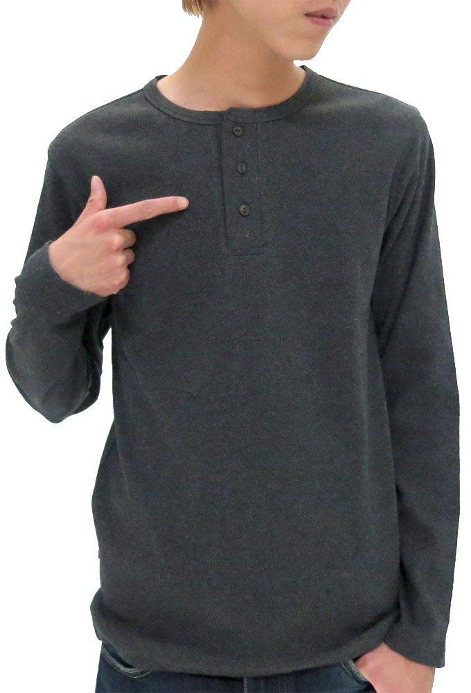 Avirex Long Sleeve Henley Solid Size Charcoal Men s T-Shirt, Color, Ribbed, S,