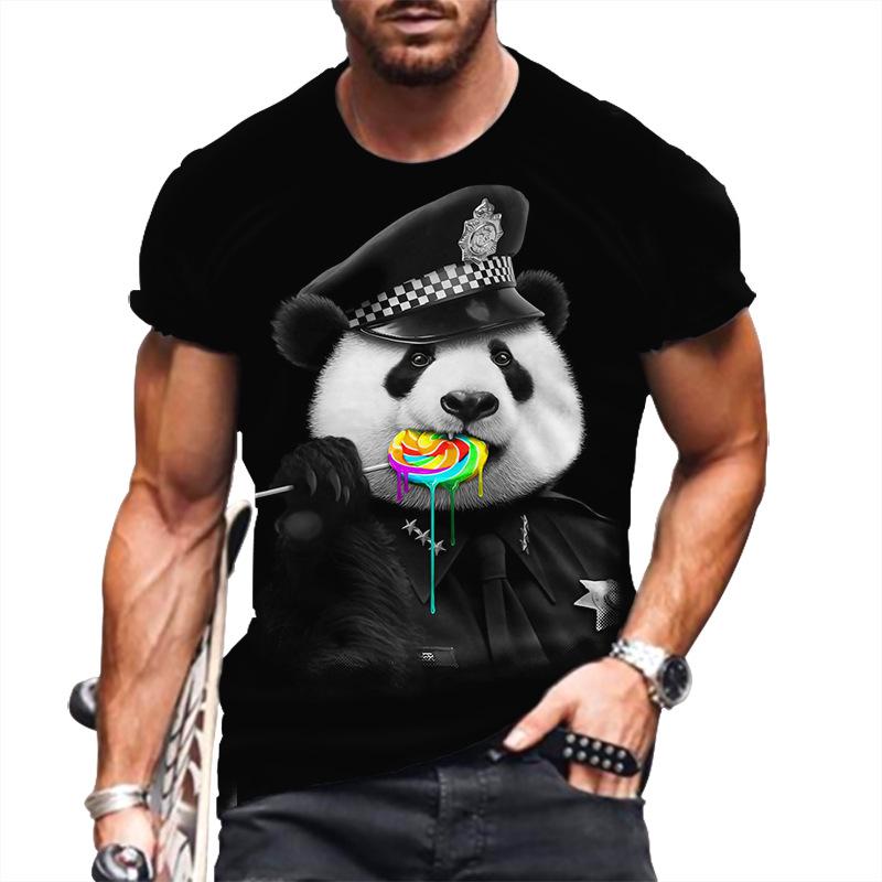 T-Shirt mit 3D-Buchstabendruck für Herren, Tier-T-Shirts, Wolf, große Größe, kurzärmelig, lässiges Oberteil für Herren