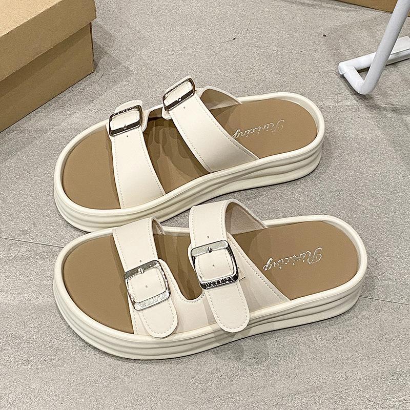 

Slippers women s summer outer wear new with skirt soft-soled beach sandals casual seaside sandals 35 бежевий