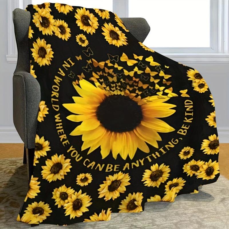 Creative Sunflower Theme digital-printed polyester Bedroom velvet flannel cover blanket Fleece soft sofa cover blankets for beds