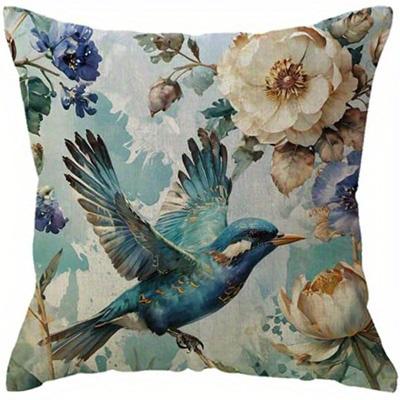 Floral & Bird Pattern Double-sided Printed Pillow Cover Short Plush Suitable Living Rooms Bedrooms Sofas Throw Cushion Cover
