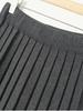 Women's Gray Mid-Length Knitted Pleated Wool Skirt - 2025 Autumn/Winter Korean Style