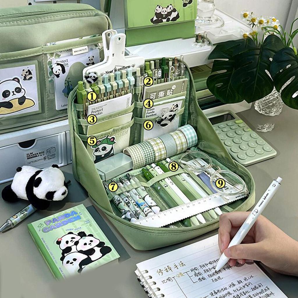Piccolo Set di Cancelleria Panda Astuccio per Studenti Adesivi Matita Cancelleria Regalo Materiale per l'Apprendimento Strumenti Completi per la Scrittura Accessori