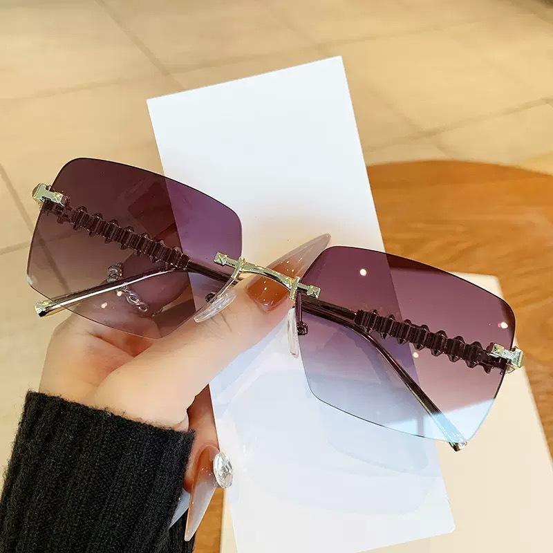 Rimless Rectangle Sunglasses Fashion Women Men Brand Designer Metal Frame Small Square Sun Glasses Luxury Shades Eyewear