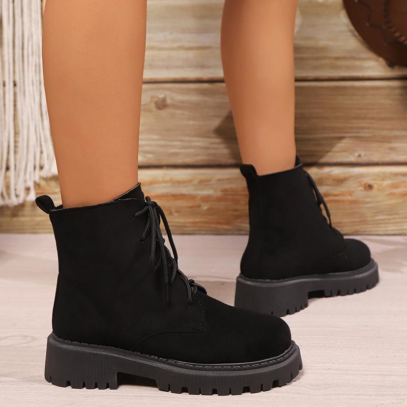 Fashion Women's Black Platform Ankle Boots Fashion Faux Suede Lace Up Short Boots Woman Thick Sole Non Slip Autumn Winter Botas De Mujer