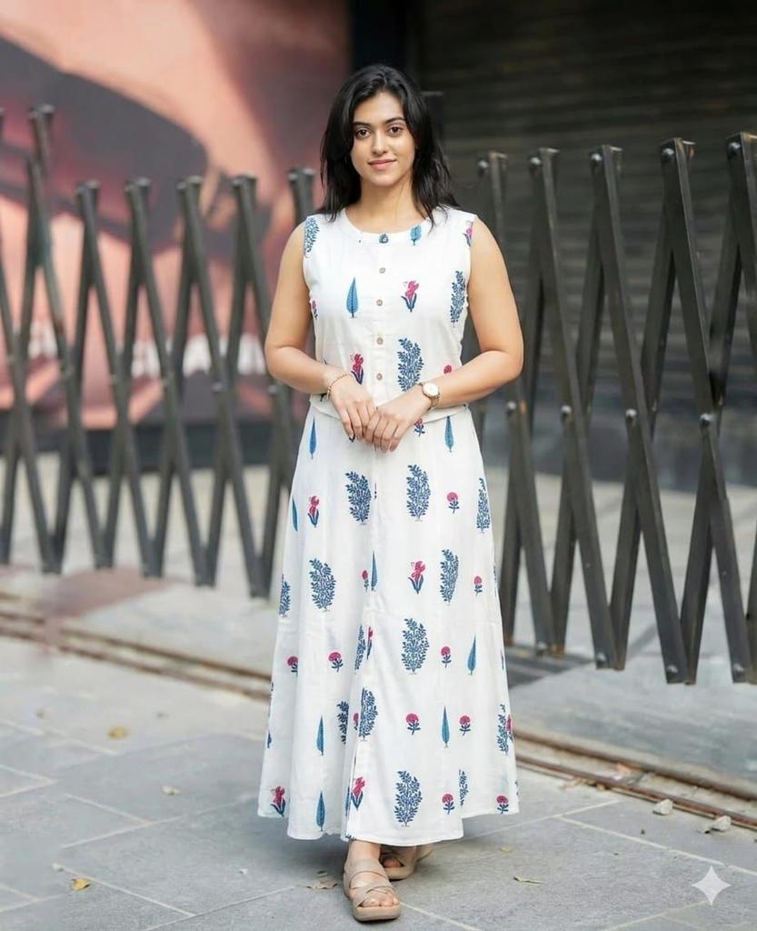 Women's Printed Cotton Top with Skirt Set Indian Bollywood Casual Wear Kurti Set