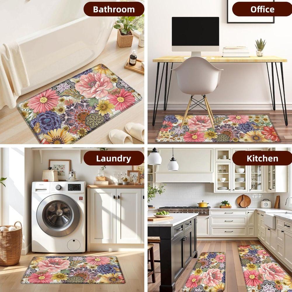 High Quality Boho Floral Kitchen Floor Mats Absorbent Quick-drying Floor Rug Non-slip Thickened Entrance Door Mat Household