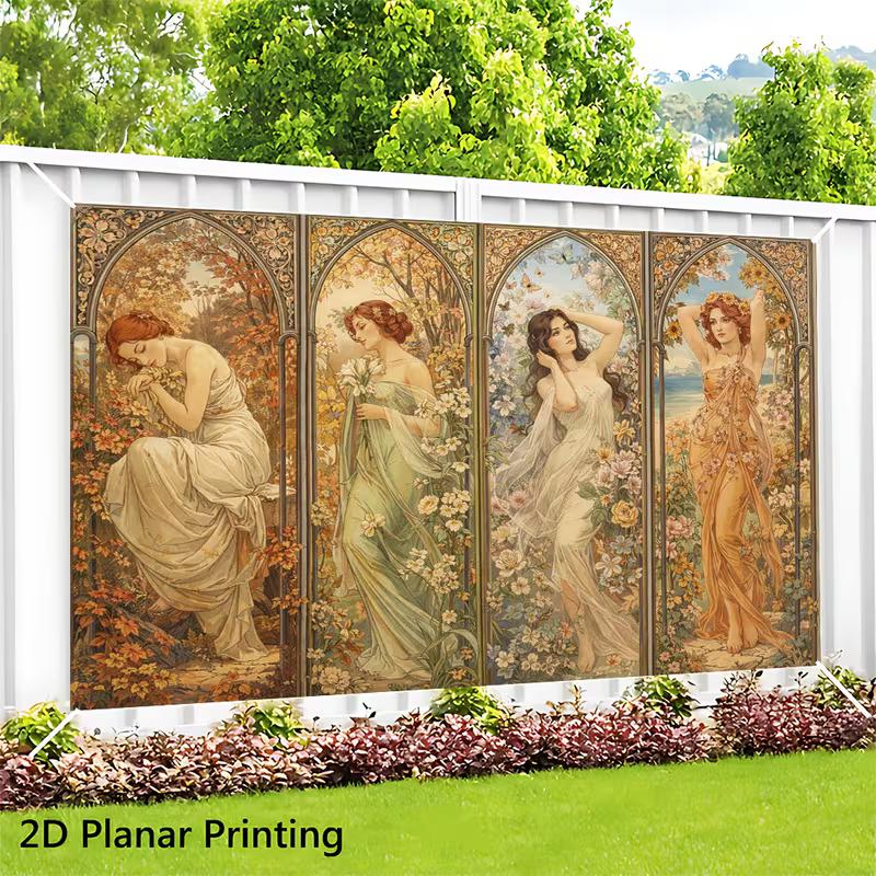 2D Vintage Goddess Floral Tapestry, Art Nouveau Four Seasons Wall Hanging 47.2x31.5inch/120*80cm