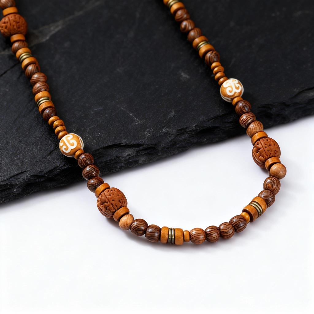 Men's Wood Beaded Long Necklace,Vintage Ethnic Layered Long Chain Collars,Summer Bohemian Jewelry Gift