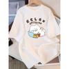 Cute White Cat Cherry Drink Print T-Shirt Unisex Crew Neck Oversized Tee Cute Anime Cat Graphic Shirt for Summer