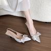 2025 Summer New French Satin Thin Heel Bag Head Sandals Socialite Temperament Sweet Bow Single Shoes Women