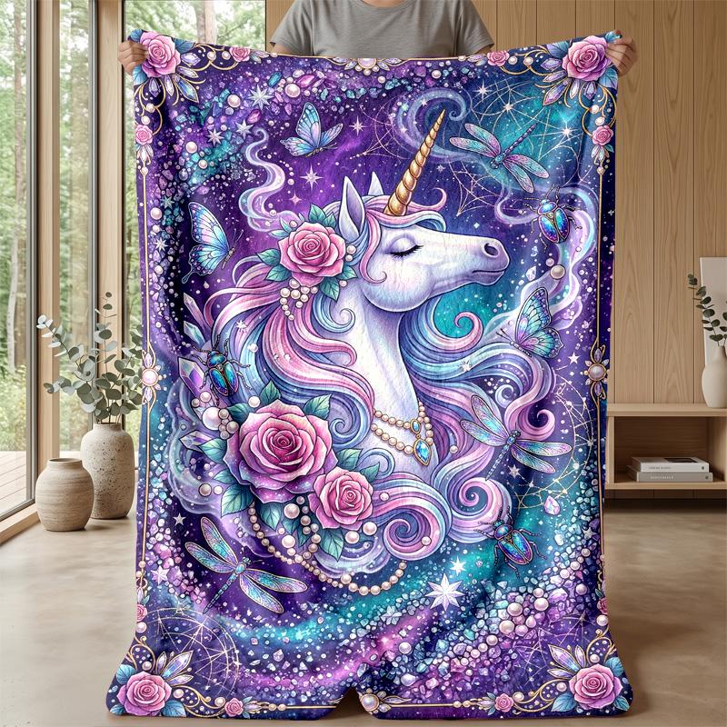 Unicorn with Rainbow Hair in Galaxy Theme blanket Lightweight Warm Flannel Blanket Decorative Throw Blanket for Home Decoration