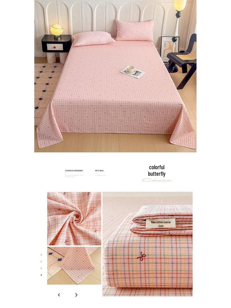 Coarse Cotton Bed Sheet: Student Dormitory Single/Double Linen 3-Piece Set