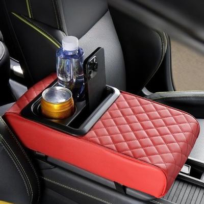 Universal Auto Center Console Armrest Cushion with 2 Cup Holder Armrest Pad Portable Car Armrest Pillow Cover Height Pad