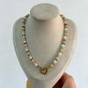 New colorful natural stone abacus bead necklace, featuring a unique and fresh design with a heart motif OT Stainless steel clasp collarbone chain