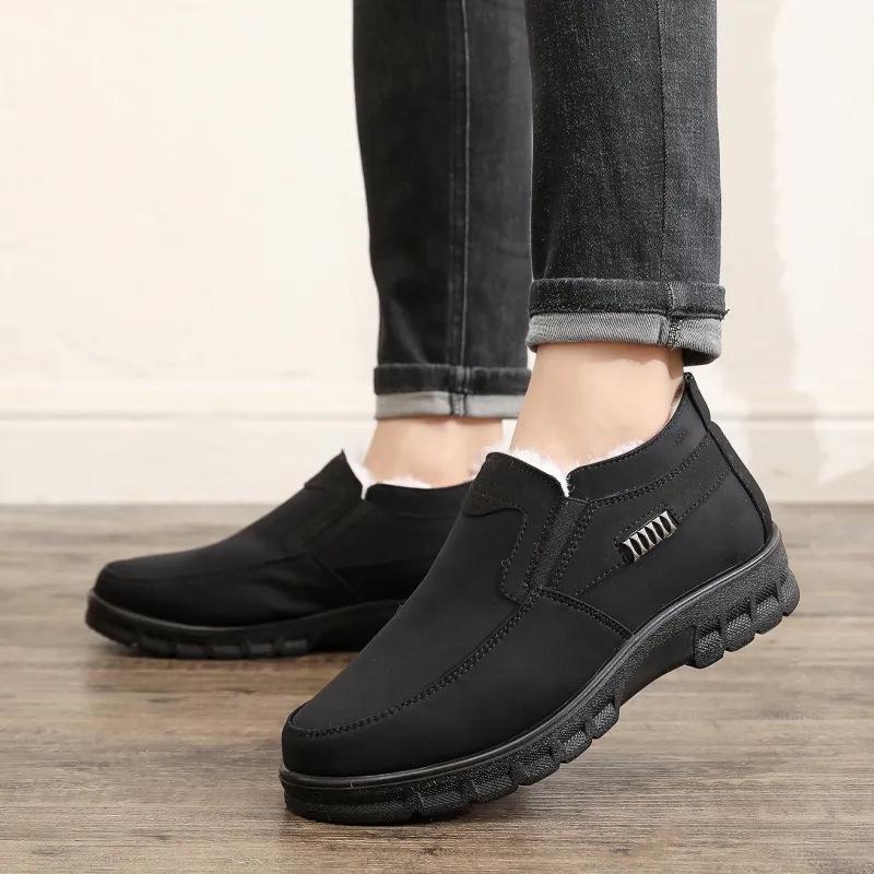 Men's Winter Fleece-Lined Non-Slip Cloth Shoes for Elderly - Warm, Thick Soft Sole Cotton Boots