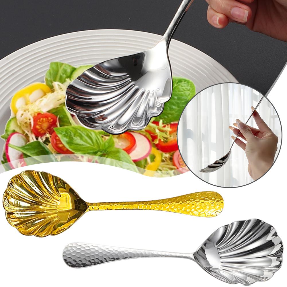 1/2/3PCS Large Hammered 304 Stainless Steel Shell Spoon Long Soup Spoons Public Hot Pot Serving Scoop Restaurant Table
