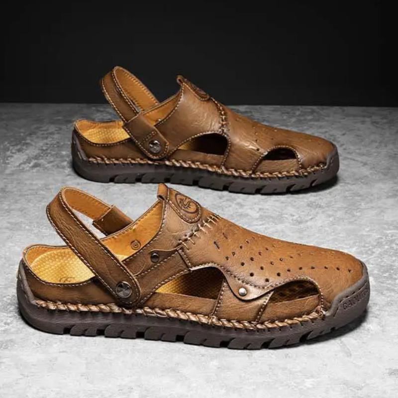 

Sewing Sandals Men Retro Comfortable Casual Breathable Hollow Out Slippers Soft Bottom Large Size Shoes Sandalias Hombre Verano 38 хаки