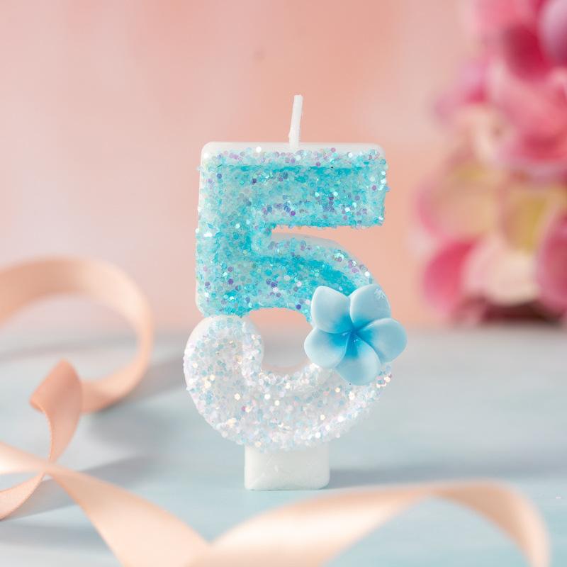 Creative Numbers Birthday Party Day Candles First Year Blue Cute Flowers Cake Decorations