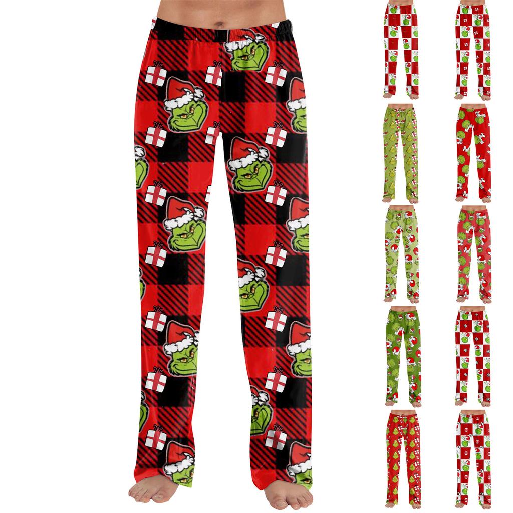 Adult Fashion Loose Christmas Printed Casual Pants Home Pajama Pants (No Drawstring)