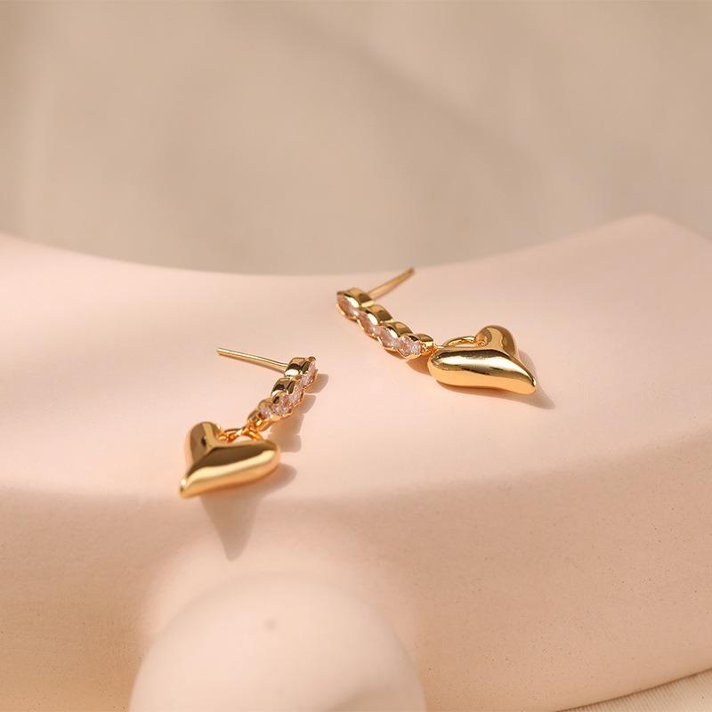 K Gold Plated S925 Silver Needle Luxury Heart Earrings For Women