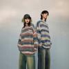 Vintage Striped Color Block Crew Neck Knit Sweater Men Women Couple Casual Winter