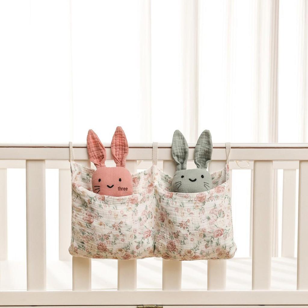 Pure Cotton Multifunctional Baby Stroller Hanging Bag with Double Compartments for Diapers, Milk Bottles, Teething Toys, and More